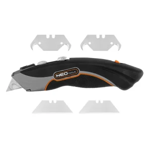 Nóż z ostrzem trapezowym i hakowym, metalowy korpus 6 ostrzy NEO Tools 63-700 Bezpieczne zakupy